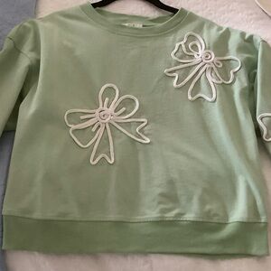 EASEL LA Mint Green Sweatshirt with White Embroidered Bow Accents